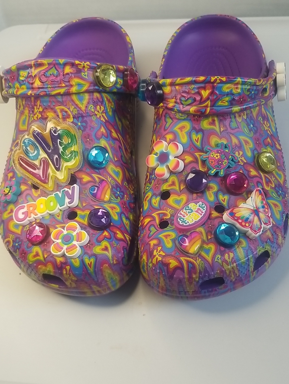 CROCS Women's Purple Groovy Heart & Butterfly Clogs with Charms